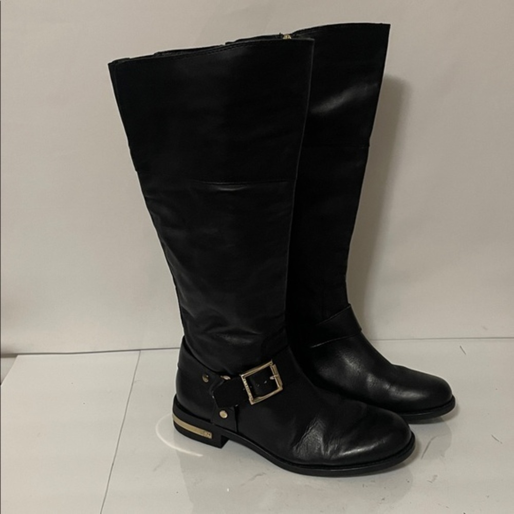 Vince Camuto Black Boots with Gold Buckle